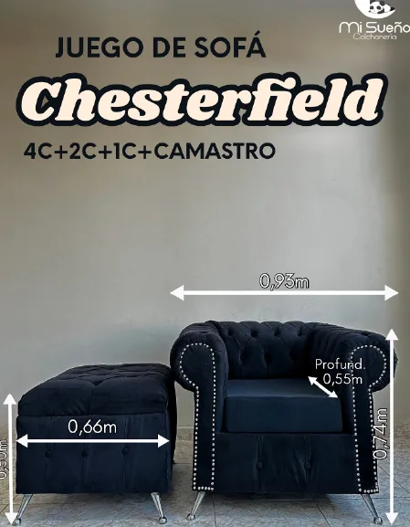 Sofá Chesterfield 4 cuerpos + 2 cuerpos + 1 cuerpo + Camastro