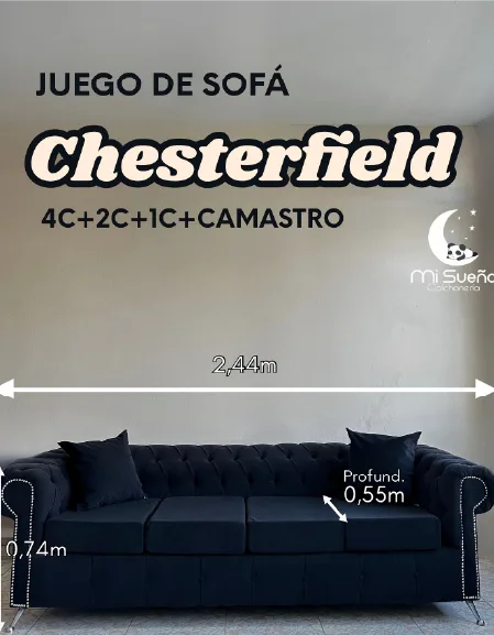 Sofá Chesterfield 4 cuerpos + 2 cuerpos + 1 cuerpo + Camastro
