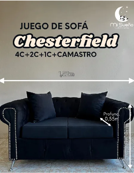 Sofá Chesterfield 4 cuerpos + 2 cuerpos + 1 cuerpo + Camastro